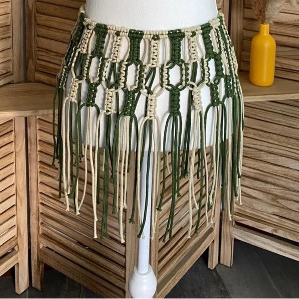 Green and Cream Macrame Skirt